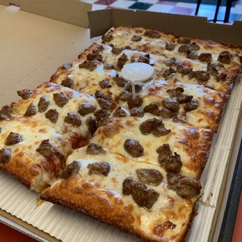 Jet's Pizza - Detroit Style Deep Dish Pizza w/ sausage - Pizza Near Me - Frisco, Texas Jet's Pizza - Detroit Style Deep Dish Pizza w/ sausage - Pizza Near Me - Frisco, Texas