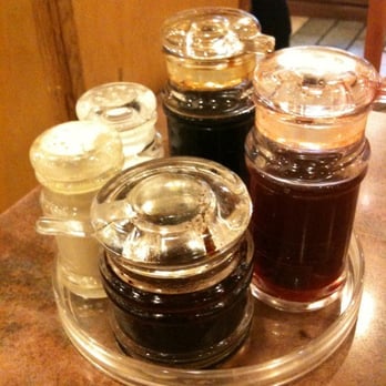Congee Noodle House - Condiments on every table: Soy sauce, red vinegar-type thing, chili sauce (oil?), pepper, salt - Noodles Near Me - Vancouver, British Columbia Congee Noodle House - Condiments on every table: Soy sauce, red vinegar-type thing, chili sauce (oil?), pepper, salt - Noodles Near Me - Vancouver, British Columbia