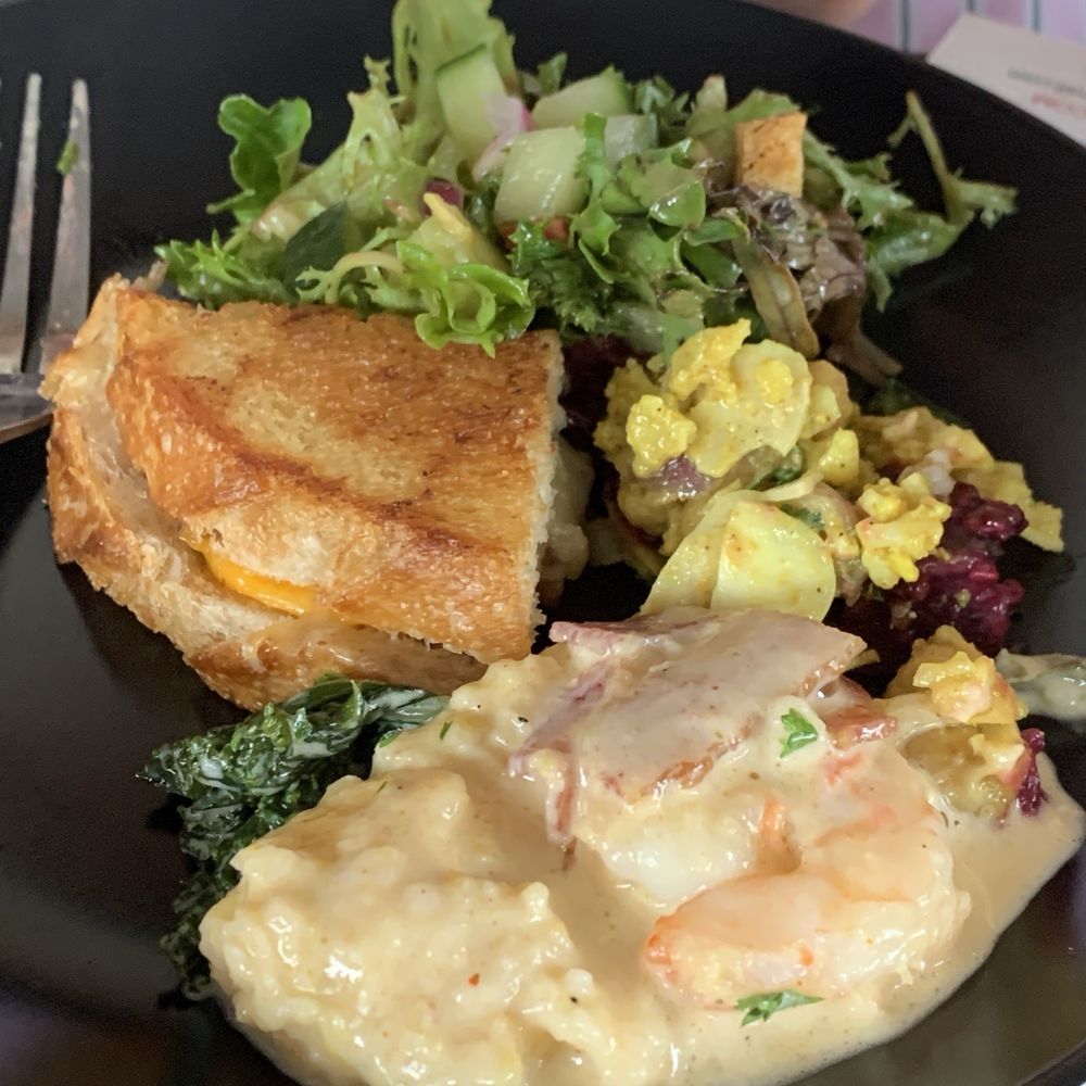 Zadie’s Market - We shared dishes: green salad, curry chickpea salad, shrimp and grits bottom and 1/4 grilled cheese (left). - Grocery Near Me - Marshall, North Carolina Zadie’s Market - We shared dishes: green salad, curry chickpea salad, shrimp and grits bottom and 1/4 grilled cheese (left). - Grocery Near Me - Marshall, North Carolina