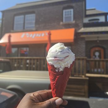 Papa's General Store - White Chocolate Raspberry Ice Cream with a Red Velvet Cone - Ice Cream & Frozen Yogurt Near Me - Wichita, Kansas Papa's General Store - White Chocolate Raspberry Ice Cream with a Red Velvet Cone - Ice Cream & Frozen Yogurt Near Me - Wichita, Kansas