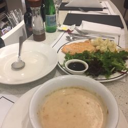 Champagne and Oyster Bar - Seafood chowder and pan fried salmon