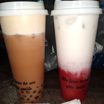 Drincup Cafe - O.B.C Temptation Large on the left and Messy Strawberry Large on the right - Bubble Tea Near Me - Honolulu, Hawaii Drincup Cafe - O.B.C Temptation Large on the left and Messy Strawberry Large on the right - Bubble Tea Near Me - Honolulu, Hawaii