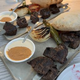 Lamb and wagyu beef skewers