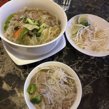 Pho Lantern Restaurant - XL Pho Rare Beef with Veggies - there's a second bowl cause we were sharing - Seafood Near Me - Buffalo, New York