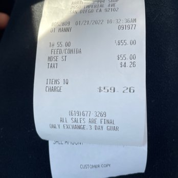 Arrieros Pet Shop - Receipt - Pet Stores Near Me - San Diego, California Arrieros Pet Shop - Receipt - Pet Stores Near Me - San Diego, California