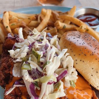 Eureka! - Spicy crispy chicken sandwich with slaw and a side of Signature Fries - American Near Me - Roseville, California Eureka! - Spicy crispy chicken sandwich with slaw and a side of Signature Fries - American Near Me - Roseville, California