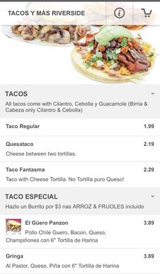 Menu photo 8 Tacos Y Más Riverside, CA