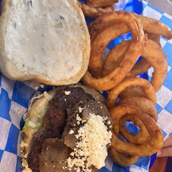 Aladdin's cafe - Gyro Burger with onion rings - Sandwiches Near Me - Knoxville, Tennessee Aladdin's cafe - Gyro Burger with onion rings - Sandwiches Near Me - Knoxville, Tennessee