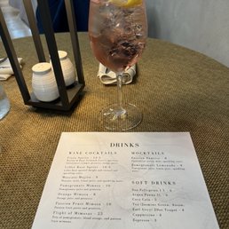 Menu with the Lillet Rose Spritz