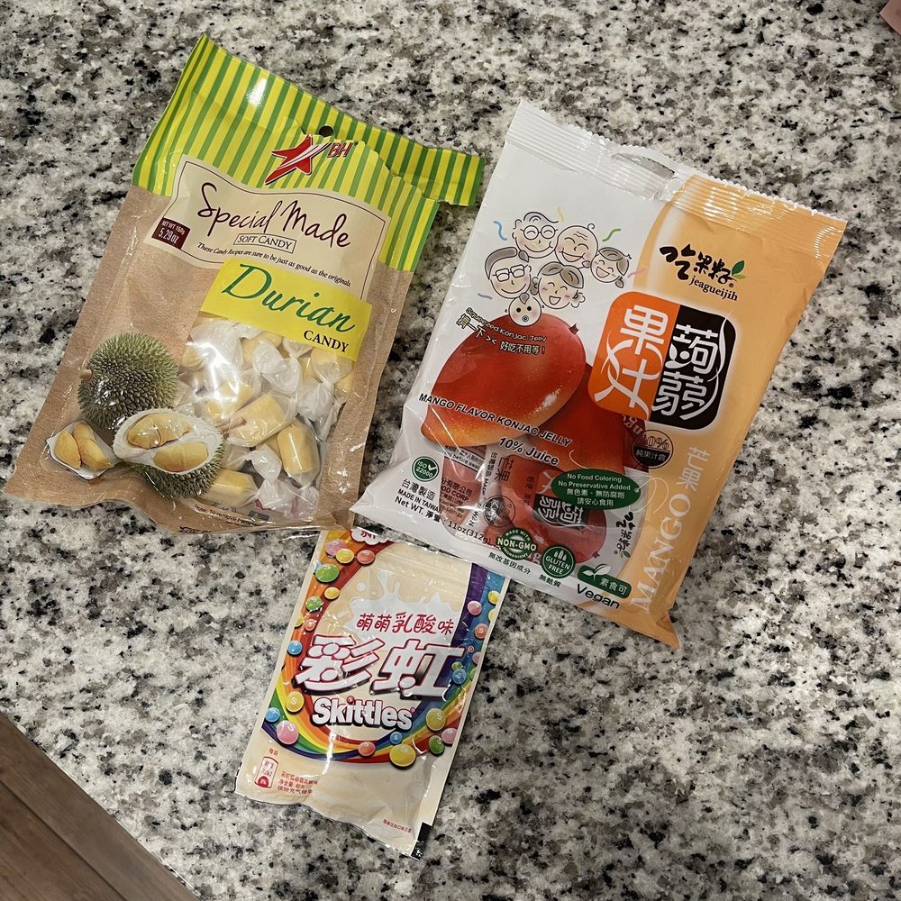 Good Chef Restaurant - Sweets from market (Dorian candy tastes soapy/coconut-y), mango jelly, and fruit tea flavored Skittles. - Asian Fusion Near Me - Miami, Florida Good Chef Restaurant - Sweets from market (Dorian candy tastes soapy/coconut-y), mango jelly, and fruit tea flavored Skittles. - Asian Fusion Near Me - Miami, Florida