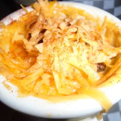 The Old Saloon Bar & Grill - Mac & Cheese Soup, close-up.