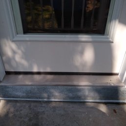 Doug didn't want to bust out stucco so we went with someone else. Old wood threshold removed and stucco'd right up to metal Doug didn't want to bust out stucco so we went with someone else. Old wood threshold removed and stucco'd right up to metal