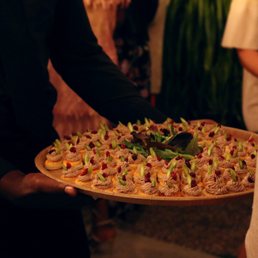 Bite Catering at the All-In Urban Summer Academy Fundraiser Venice, CA. Puff Pastry Canape: whipped goat cheese, olive tapenade, asparagus