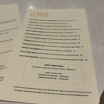 Lenoir - Menu - New American Near Me - Austin, Texas
