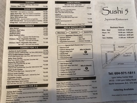Menu photo 5 Sushi 5 North Vancouver, BC Menu photo 5 Sushi 5 North Vancouver, BC