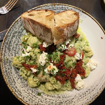 Von's 1000Spirits - Basil Almond Pesto Pasta with meatballs added - Burgers Near Me - Woodinville, Washington