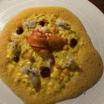 Il Girasole - Lobster Risotto with a lobster bisque foam all around it and a dash of balsamic or pomegranate glaze - Italian Near Me - Costa Mesa, California