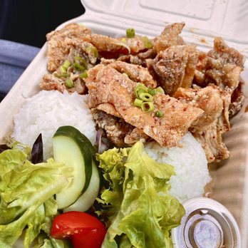 Pupukea Grindz - Garlic chicken with green salad - Seafood Near Me - Waipahu, Hawaii Pupukea Grindz - Garlic chicken with green salad - Seafood Near Me - Waipahu, Hawaii