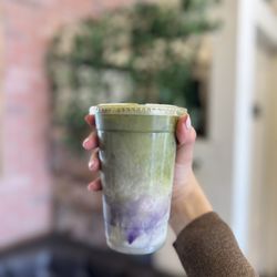 Iced Matcha Ube Latte w Oat Milk (~$7)