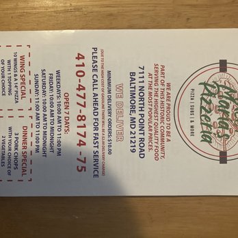 Thee Maria's - Menu - Pizza Near Me - Edgemere, Maryland
