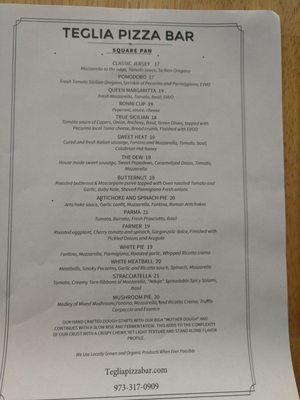 Menu photo 4 Teglia Pizza Bar Montclair, NJ