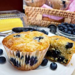 Our famous Blueberry Chip Stud Muffin!
