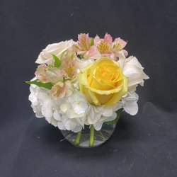Shamrock Flowers - Roses, hydrangeas, alstroemerias in a bubble bowl.