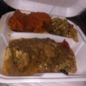 M & M Soul Food - Yams, Succotash and dressing with gravey - Soul Food Near Me - Carson, California