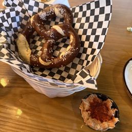 Pretzel with mustard cheese