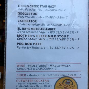 Spring Creek Brewing - Menu - Brewpubs Near Me - Boise, Idaho