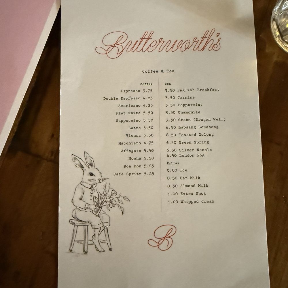 Coffee and tea menu