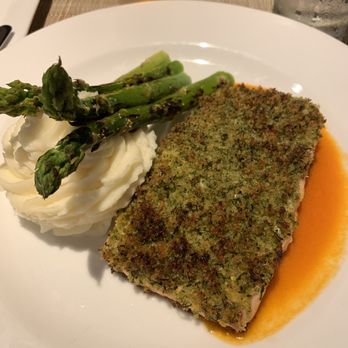 The Fitz - Salmon with parsnip puree and asparagus at The Fitz - New American Near Me - New York, New York The Fitz - Salmon with parsnip puree and asparagus at The Fitz - New American Near Me - New York, New York