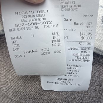 Nick's Deli - Extra money added on receipt and I really wasn't told why - Delis Near Me - Seal Beach, California