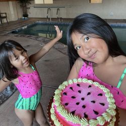 Birthday cake at the pool.