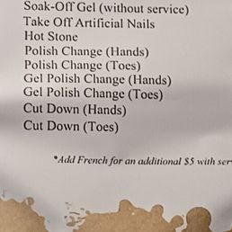 Add-ons. The price of the polish is not listed Add-ons. The price of the polish is not listed