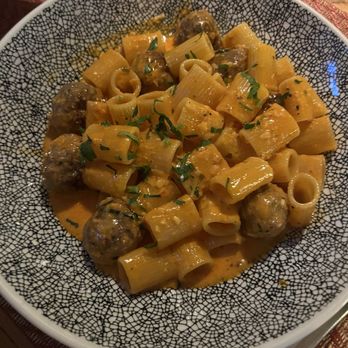Leonessa - Rigatoni in vodka sauce with lamb meatballs. - Salad Near Me - Yarmouth, Massachusetts Leonessa - Rigatoni in vodka sauce with lamb meatballs. - Salad Near Me - Yarmouth, Massachusetts