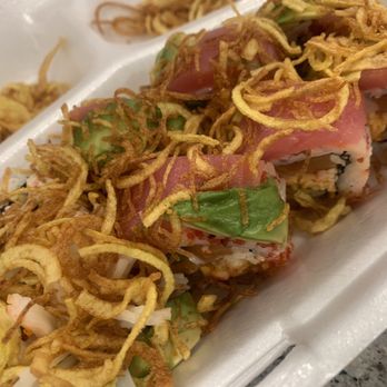 Okini Sushi Bar - Red hot roll with crispy potatoes added on top! - Sushi Bars Near Me - River Ridge, Louisiana