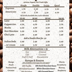 Squatchy Cafe & Deli at Lakeside Country Store - Squatchy Coffee Organic Espresso Menu
