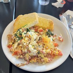 Patty Cakes Restaurant & Bakery - Spinach and feta scramble with ham and with sourdough