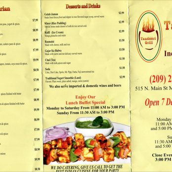 Tandoori Grill - Menu Side 1 - Indian Near Me - Manteca, California Tandoori Grill - Menu Side 1 - Indian Near Me - Manteca, California