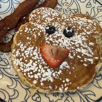 Honey Berry Pancakes And Cafe- Plano - Kids pancake with a half rotten slice of strawberry. - Pancakes Near Me - Plano, Texas Honey Berry Pancakes And Cafe- Plano - Kids pancake with a half rotten slice of strawberry. - Pancakes Near Me - Plano, Texas