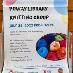 Poway Branch Library - Flyer: 7/25 Knitting Group Meeting