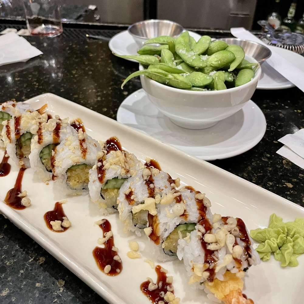 Shrimp Tempura Roll and Edamame Shrimp Tempura Roll and Edamame