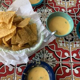 Small queso with warm chips!