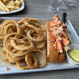Lobster roll and onion rings