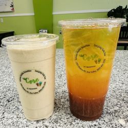 The Core - Turbo Combo~ Vanilla Peanut Butter Banana Smoothie  with a Pineapple Fruit Punch Turbo Tea