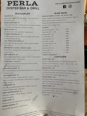 Menu photo 2 Perla Oyster Bar And Grill Woodbridge, ON