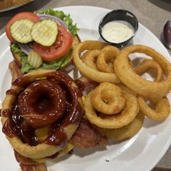 Stockman's Cafe - BBQ burger with onion rings