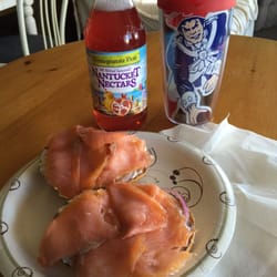 Kb's Bagel - The open face salmon bagel.