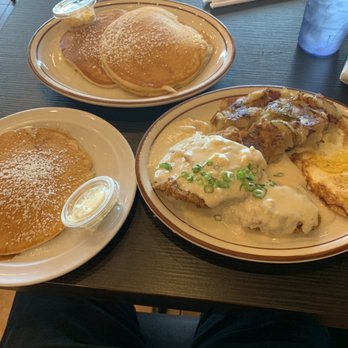 Mountain West Eatery - Country Fried Steak 2 stacks buttermilk pancake - American Near Me - Las Vegas, Nevada Mountain West Eatery - Country Fried Steak 2 stacks buttermilk pancake - American Near Me - Las Vegas, Nevada